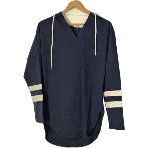 Women's Tunic Sweatshirt Long Sleeve Striped Color Light Weight Hoodie - Picture 1 of 4